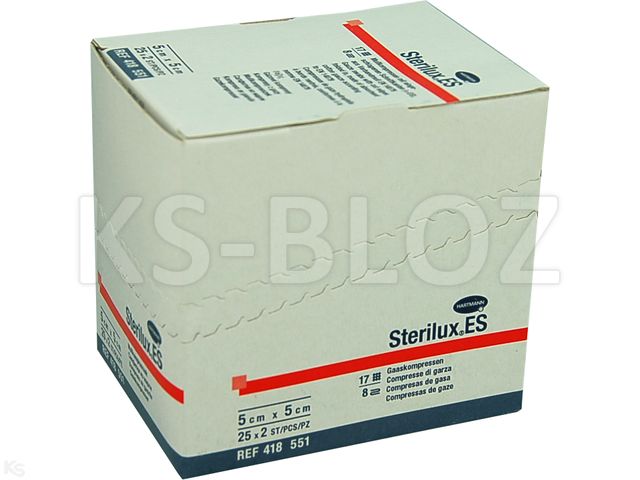 Sterilux ES Kompresy jałowe z gazy 17 nitkowe 8 warstwowe 5 x 5 cm interakcje ulotka   50 szt. | 25 x 2 szt.