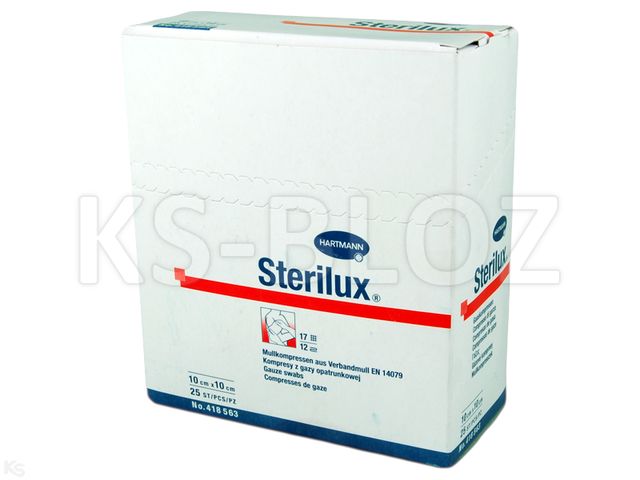 Sterilux Kompresy jałowe z gazy 17 nitkowe 12 warstwowe 10 x 10 cm interakcje ulotka kompres - 25 szt.