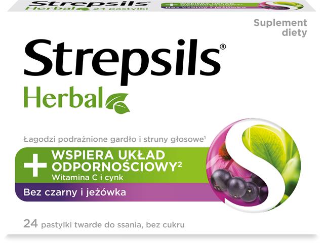 Strepsils Herbal bez czarny i jeżówka interakcje ulotka pastylki do ssania  24 pastyl.