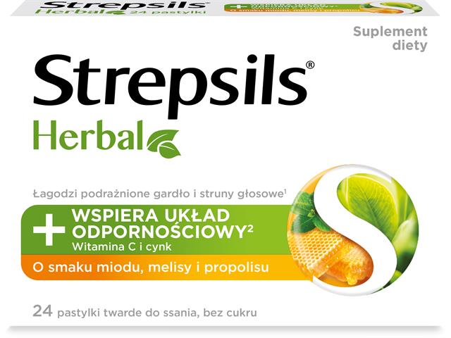 Strepsils Herbal o smaku miodu, melisy i propolisu interakcje ulotka pastylki do ssania  24 pastyl.
