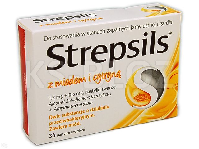 Strepsils z miodem i cytryną interakcje ulotka pastylki twarde 600mcg+1,2mg 36 pastyl.