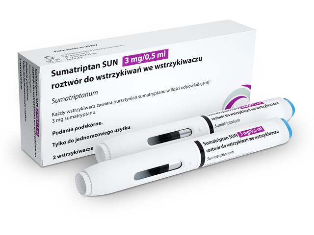 Sumatriptan Sun interakcje ulotka roztwór do wstrzykiwań we wstrzykiwaczu 3 mg/0,5ml 2 wstrz. po 0.5 ml