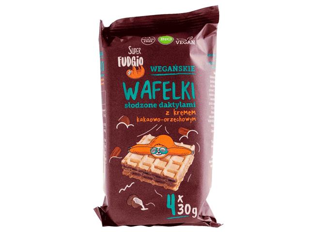 Super Fudgio Wafelki wegańskie z kremem kakaowo-orzechowym, słodzone daktylami ekologiczne interakcje ulotka wafle - 4 szt. po 30 g