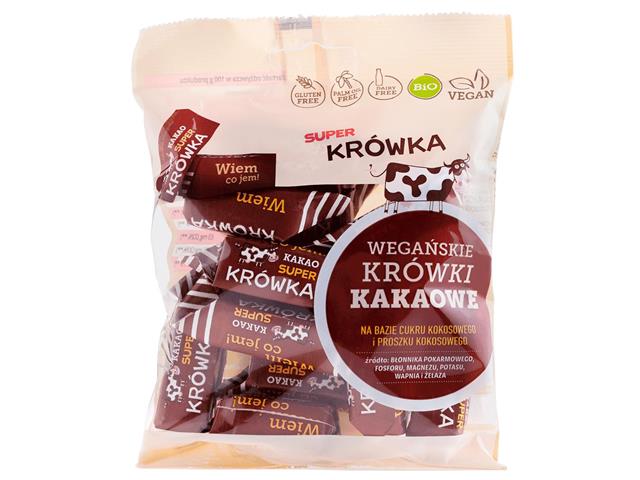 Super Krówka Krówki wegańskie kakaowe bezmleczne na bazie cukru kokosowego i proszku kokosowego interakcje ulotka cukierki  150 g