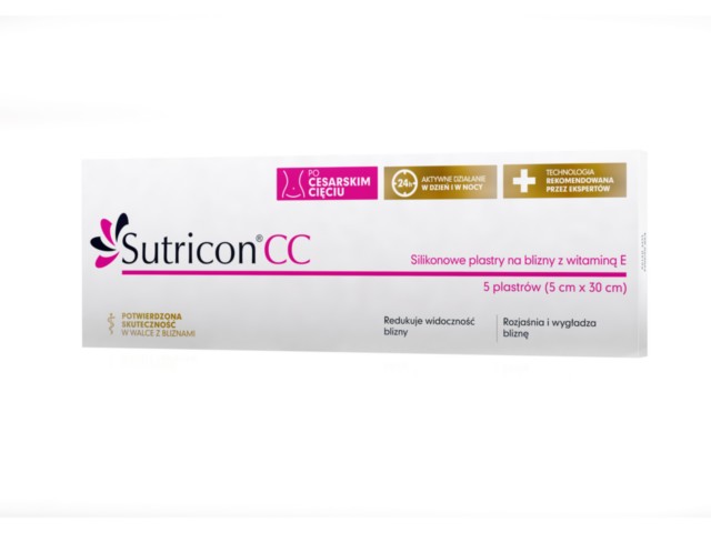 Sutricon CC Plastry na blizny silikonowe z witaminą E 5 x 30 cm interakcje ulotka   5 szt.