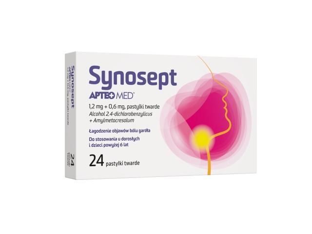 Synosept Apteo Med interakcje ulotka pastylki twarde 600mcg+1,2mg 24 pastyl.