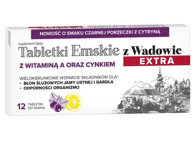 Tabletki Emskie Z Wadowic Extra o smaku czarnej porzeczki z cytryną z witaminą A oraz cynkiem interakcje ulotka tabletki do ssania  12 tabl.