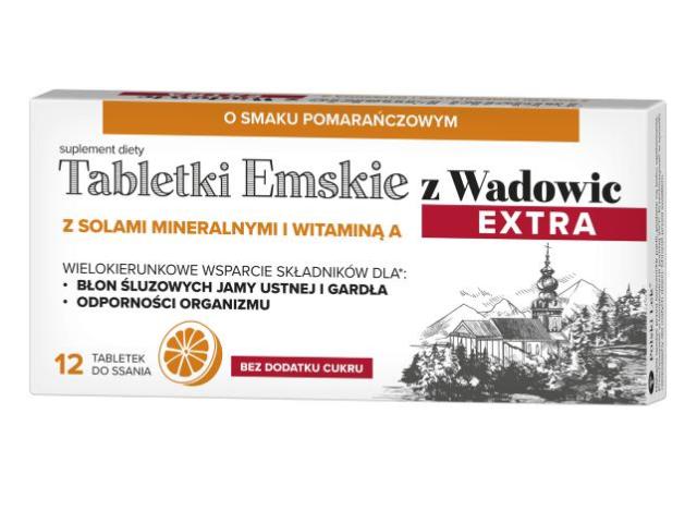 Tabletki Emskie Z Wadowic Extra o smaku pomarańczowym z solami mineralnymi i witaminą A interakcje ulotka tabletki do ssania - 12 tabl.
