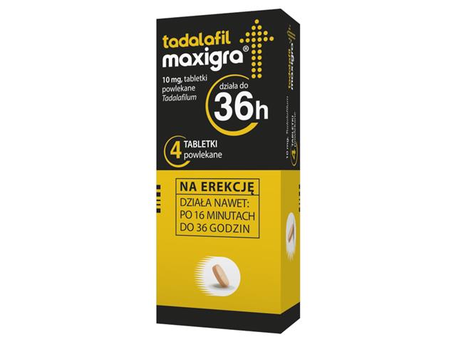 Tadalafil Maxigra interakcje ulotka tabletki powlekane 10 mg 4 tabl.