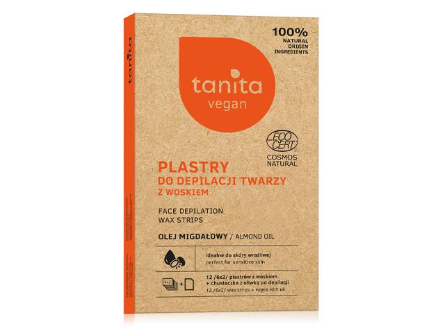 TANITA VEGAN Plastry do depilacji twarzy z woskiem + chusteczka z oliwką (certyfikat ECOCERT) interakcje ulotka plaster  12 szt.