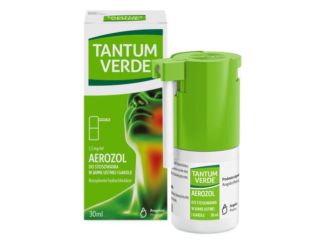 Tantum Verde interakcje ulotka aerozol do stosowania w jamie ustnej i gardle 1,5 mg/ml 30 ml (but.)