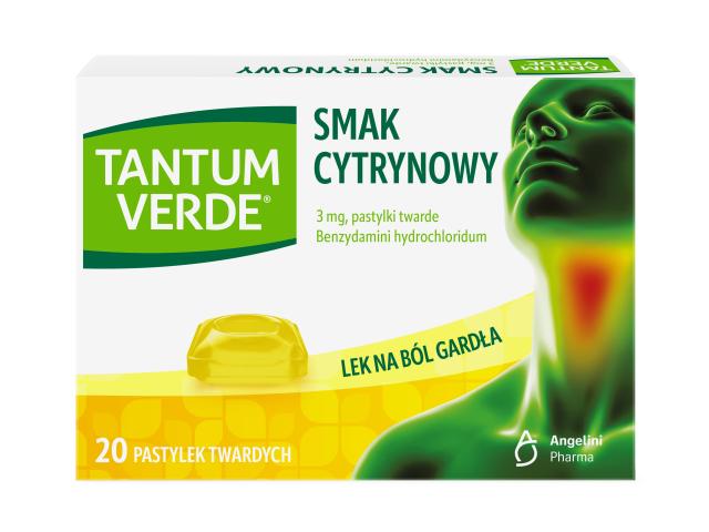 Tantum Verde smak cytrynowy interakcje ulotka pastylki twarde 3 mg 20 pastyl.