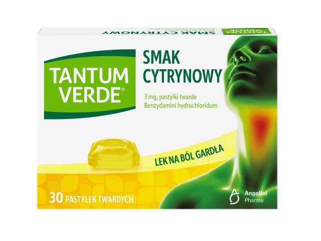 Tantum Verde smak cytrynowy interakcje ulotka pastylki twarde 3 mg 30 pastyl.