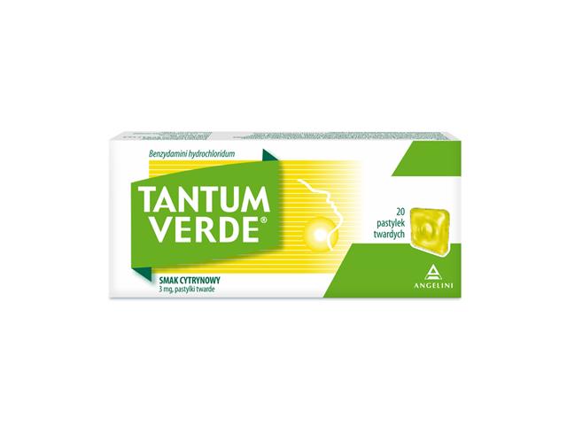 Tantum Verde smak cytrynowy interakcje ulotka pastylki twarde 3 mg 20 pastyl.
