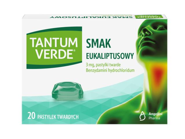 Tantum Verde smak eukaliptusowy interakcje ulotka pastylki twarde 3 mg 20 pastyl.