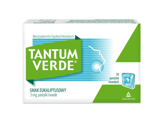 Tantum Verde smak eukaliptusowy interakcje ulotka pastylki twarde 3 mg 30 pastyl.