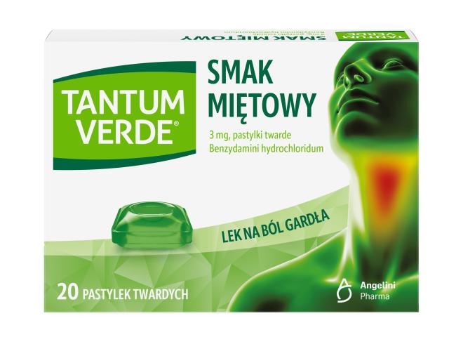 Tantum Verde smak miętowy interakcje ulotka pastylki twarde 3 mg 20 pastyl.