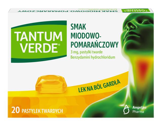 Tantum Verde smak miodowo-pomarańczowy interakcje ulotka pastylki twarde 3 mg 20 pastyl.