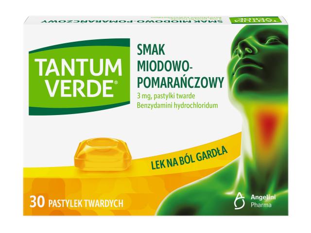 Tantum Verde smak miodowo-pomarańczowy interakcje ulotka pastylki twarde 3 mg 30 pastyl.