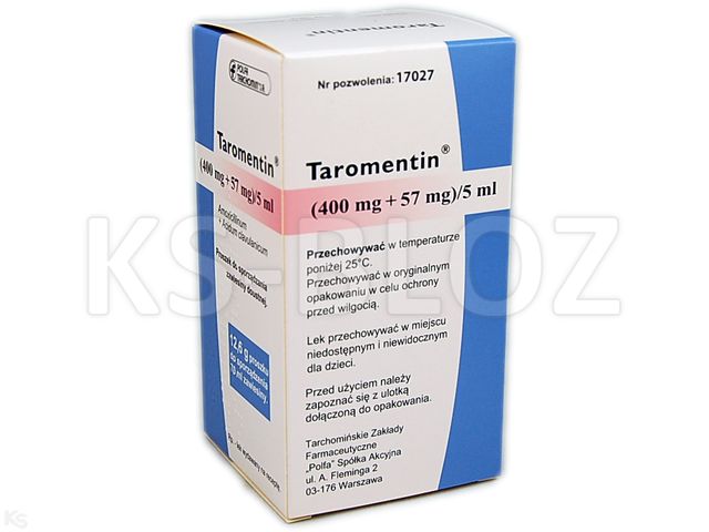 Taromentin interakcje ulotka proszek do sporządzania zawiesiny doustnej (400mg+57mg)/5ml 70 ml | 12.6 g