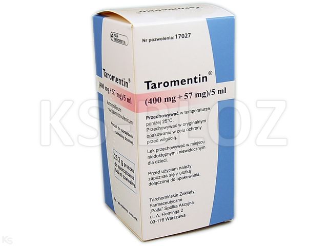 Taromentin interakcje ulotka proszek do sporządzania zawiesiny doustnej (0,4g+0,057g)/5ml 140 ml