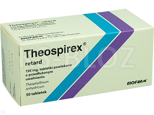 Theospirex Retard interakcje ulotka tabletki powlekane o przedłużonym uwalnianiu 150 mg 50 tabl. | 5 blist.po 10 szt.