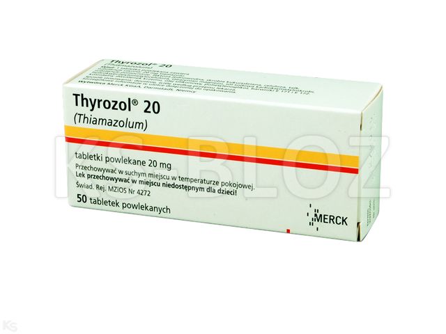 Thyrozol 20 interakcje ulotka tabletki powlekane 20 mg 50 tabl. (5 blist. po 10 tabl.)