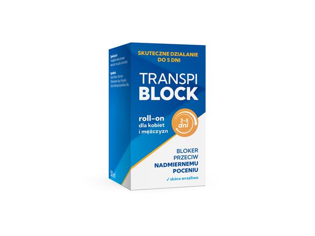 Transpiblock Roll-on bloker przeciw nadmiernemu poceniu dla kobiet i mężczyzn 3-5 dni interakcje ulotka roll-on - 50 ml