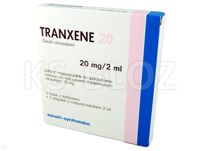 Tranxene 20 interakcje ulotka proszek i rozpuszczalnik do sporządzania roztworu do wstrzykiwań 20 mg 5 fiol. + 5 rozp. po 2 ml
