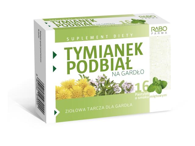 Tymianek Podbiał Rabo interakcje ulotka pastylki do ssania - 16 pastyl.