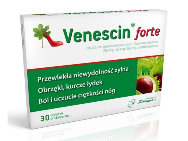 Venescin Forte interakcje ulotka tabletki drażowane 100mg+60mg 30 tabl.