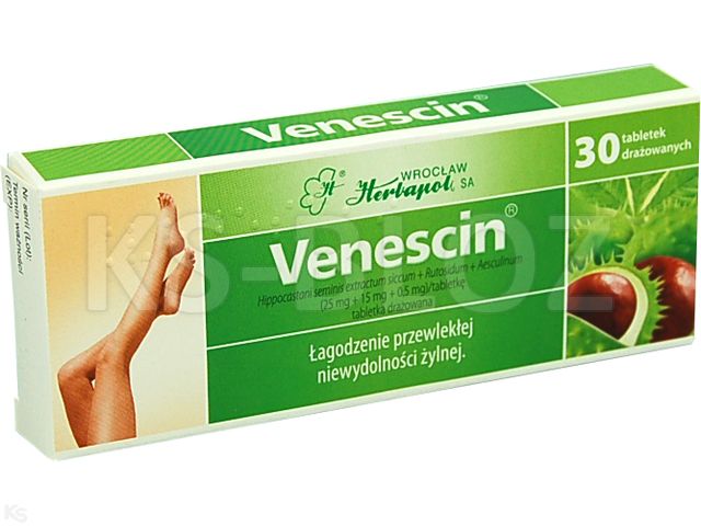 Venescin interakcje ulotka tabletki drażowane 25mg+15mg+500mcg 30 tabl.