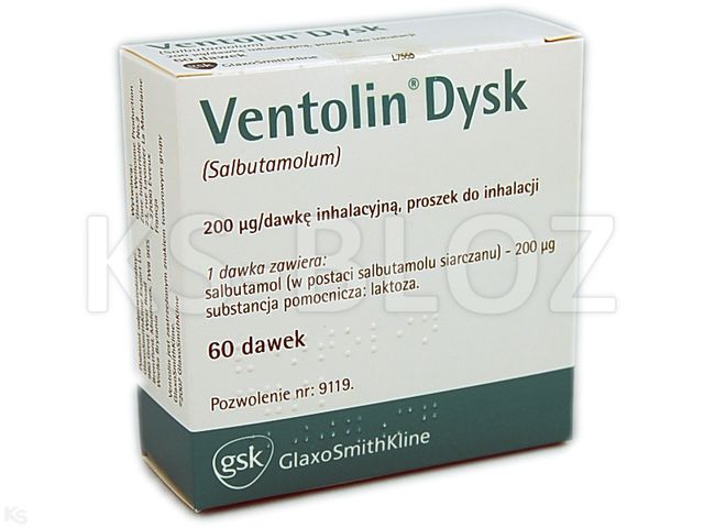 Ventolin Dysk interakcje ulotka proszek do inhalacji 200 mcg/daw. 1 poj. po 60 daw.