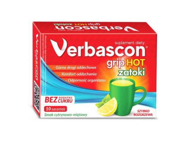 Verbascon Grip Hot Zatoki interakcje ulotka proszek do rozpuszczenia - 10 sasz.