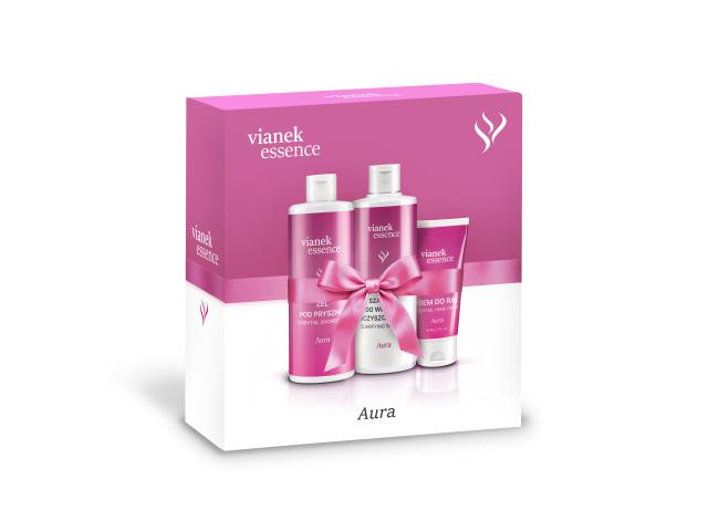 Vianek Essence Aura Zestaw do ciała i włosów krem do rąk + żel pod prysznic+ szampon oczyszczający interakcje ulotka zestaw  300 ml (+ 300 ml + 50 ml)