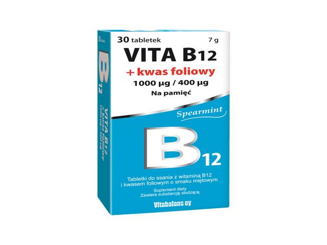 Vita B12 + Kwas Foliowy 1000 mcg/400 mcg interakcje ulotka tabletki do ssania  30 tabl.