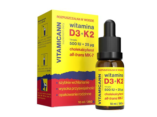 Vitamicann Rozpuszczalna w wodzie witamina D3+K2 interakcje ulotka krople - 10 ml