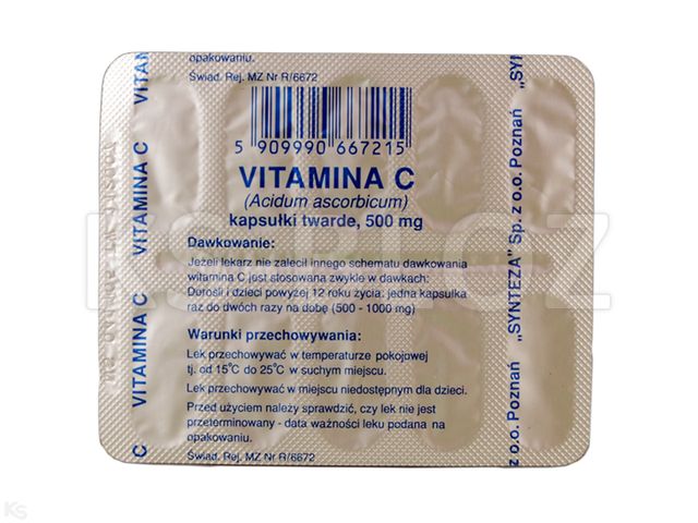 Vitamina C Synteza interakcje ulotka kapsułki twarde 500 mg 10 kaps. | blister
