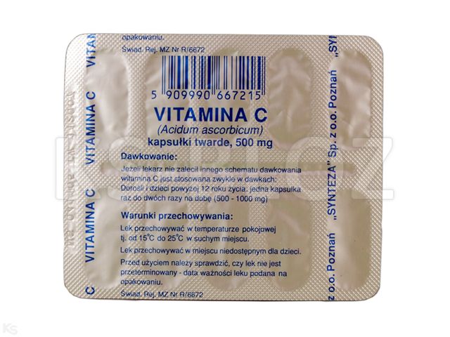 Vitamina C Synteza interakcje ulotka kapsułki twarde 500 mg 10 kaps.