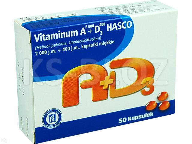 Vitaminum A 2000 + D3 400 Hasco interakcje ulotka kapsułki miękkie 2000j.m. A+400j.m. D3 50 kaps. | 2x25