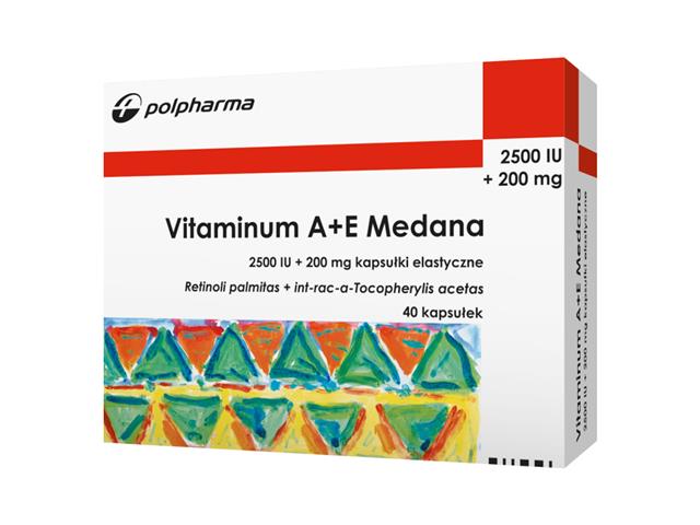 Vitaminum A + E Medana interakcje ulotka kapsułki elastyczne 2500j.m.+200mg 40 kaps. | (2 poj. po 20 kaps.)