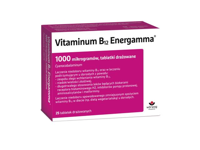 Vitaminum B12 Energamma interakcje ulotka tabletki drażowane 1 mg 25 tabl.