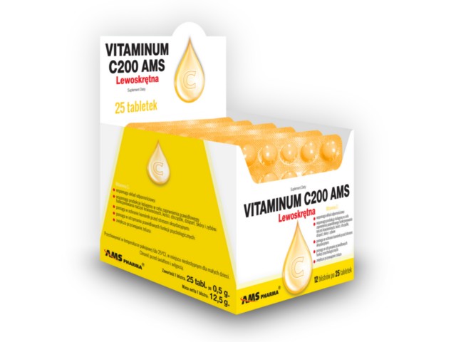 Vitaminum C 200 AMS interakcje ulotka tabletki  25 tabl.