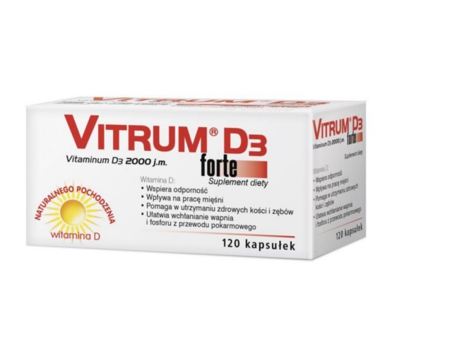 Vitrum D3 Forte interakcje ulotka kapsułki 50 mcg D3 2000 j.m. 120 kaps.