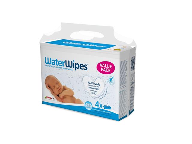 WaterWipes Chusteczki nawilżenie z wodą 99,9% interakcje ulotka chusteczka - 240 szt. (4 op. po 60 szt.)
