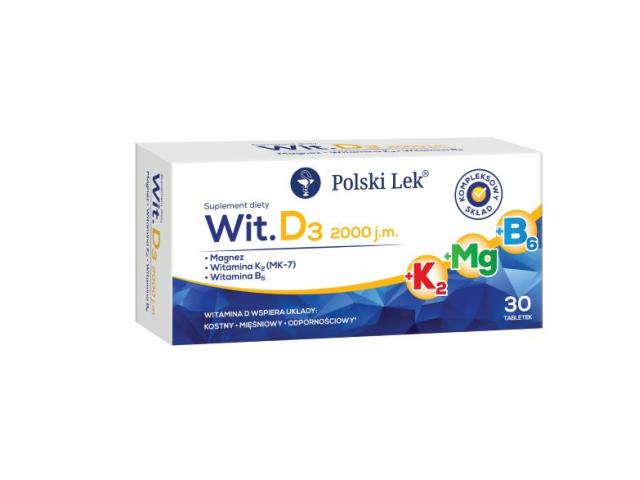 Wit. D3 2000 j.m. Magnez Witamina K2 Witamina B6 interakcje ulotka tabletki  30 tabl.