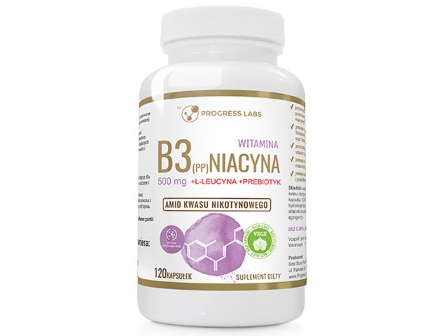 Witamina B3 (PP) 500mg Niacyna +L-Leucyna +Prebiotyk interakcje ulotka kapsułki  120 kaps.