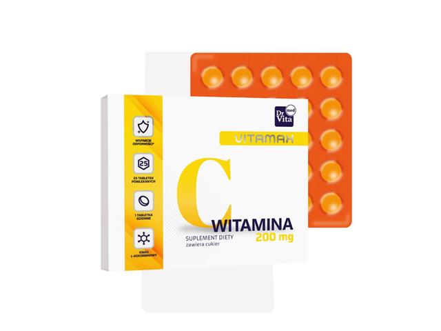 WITAMINA C 200 mg interakcje ulotka tabletki  25 tabl.