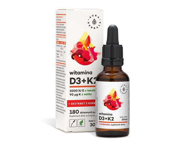 Witamina D3 (2000 IU) + K2 MK7 + Ekstrakt Z Kurkumy interakcje ulotka krople - 30 ml