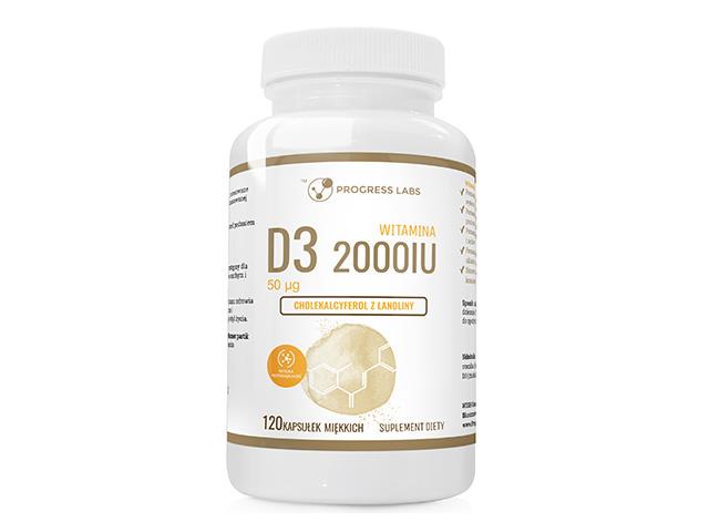 Witamina D3 2000IU 50mcg Cholekalcyferol z Lanoliny interakcje ulotka kapsułki miękkie - 120 kaps.
